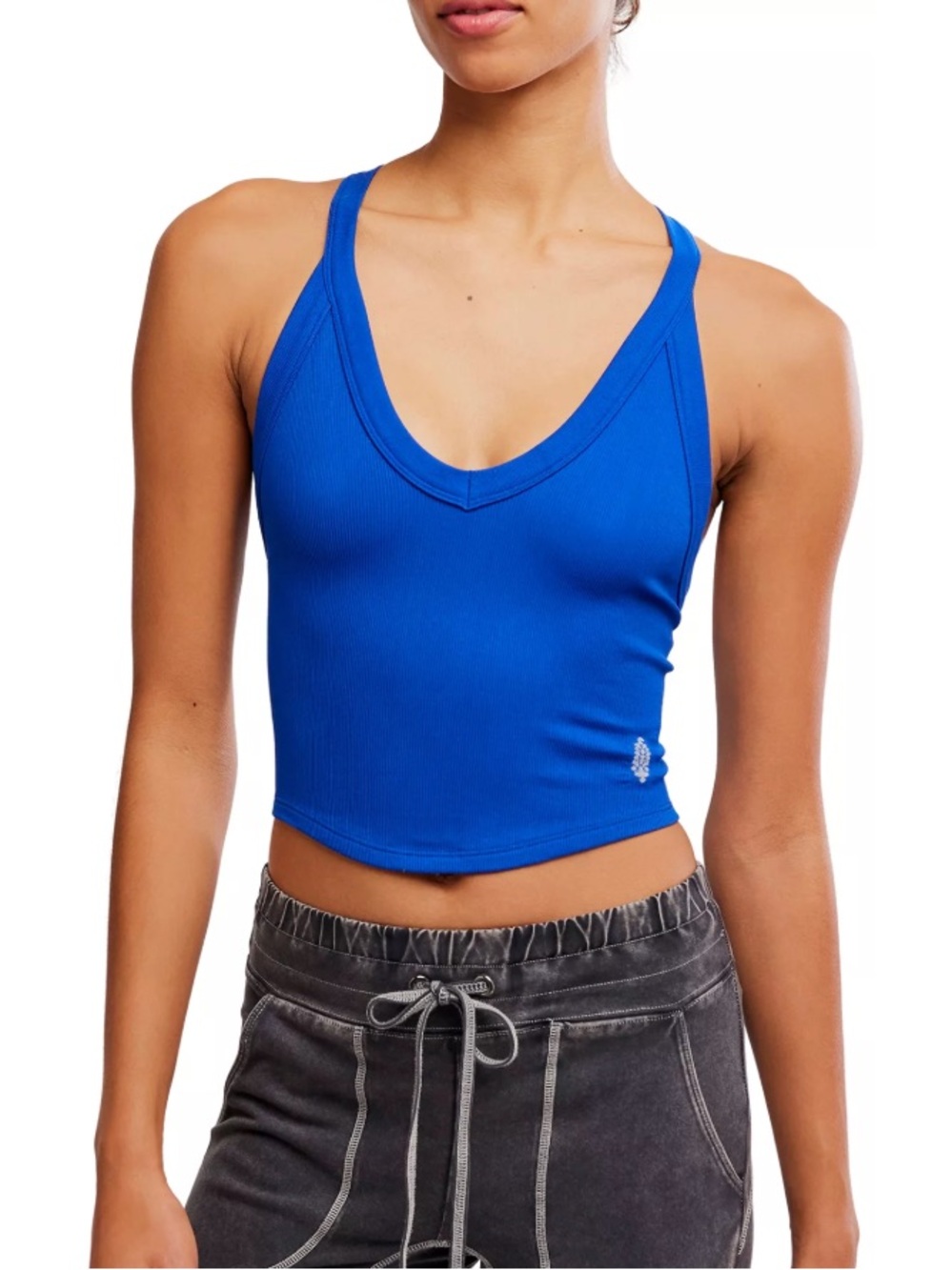 FP Movement by Free People Royal Blue Ribbed V-Neck Crop Tank